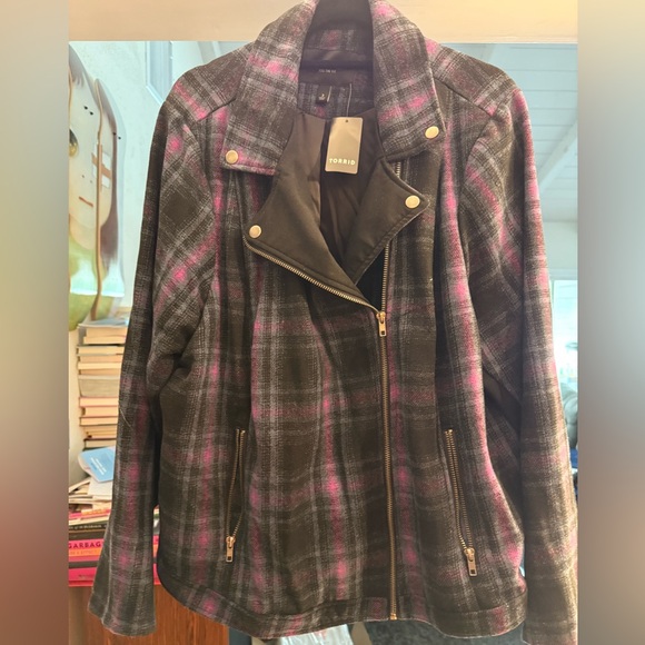 Purple plaid Torrid fabric moto jacket - Picture 1 of 2